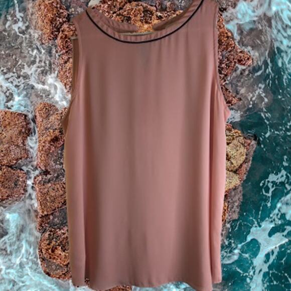 Loft large sleeveless peach and brown polyester beautiful chiffon woman's top. - Picture 1 of 1